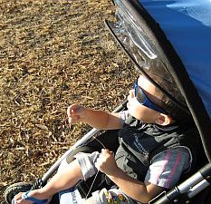 Child Flying Kite - Aren flying 1-Skewer Delta from pram.