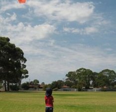 Child Flying Kite - Aren flying the 2-Skewer Rokkaku.