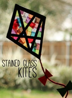 Tissue paper stained glass kites for kids